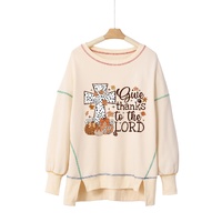White Give Thanks to the LORD Graphic High Low Hem Loose Sweatshirt - L thumbnail
