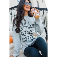 Gray I'M A NIGHTMARE BEFORE COFFEE Graphic Crewneck Sweatshirt - S thumbnail