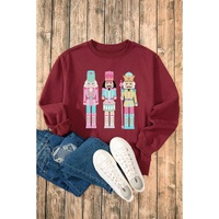 Burgundy Nutcracker Graphic Drop Shoulder Christmas Sweatshirt - L thumbnail