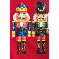 Red Christmas Metallic Nutcracker Graphic Crew Neck Sweatshirt - S thumbnail