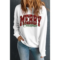 Beige MERRY Christmas Heat Transfer Printing Crewneck Pullover Sweatshirt - M thumbnail
