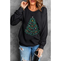 Black Rhinestone Christmas Tree Graphic Pullover Sweatshirt - L thumbnail