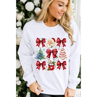 Beige Christmas Tree Bowknot Santa Clause Graphic Holiday Sweatshirt - S thumbnail