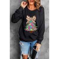 Black Bowknot Christmas Tree Shiny Graphic Sweatshirt - L thumbnail