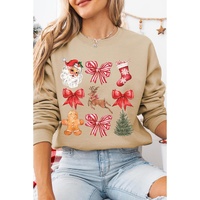Khaki Christmas Pattern Graphic Crew Neck Sweatshirt - M thumbnail