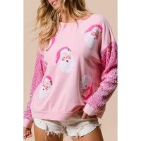 Pink Sequined Santa Claus Long Sleeve Christmas Sweatshirt - 2XL thumbnail