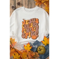Beige JESUS CHRISH & PUMPKIN SPICE Graphic Drop Shoulder Sweatshirt - XL thumbnail