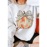 Beige Polka Dot Bow Knot Pumpkin Print Thanksgiving Sweatshirt - L thumbnail