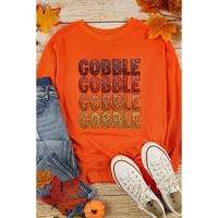 Orange Thanksgiving GOBBLE Print Round Neck Pullover Sweatshirt - S thumbnail