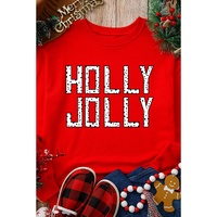 Red HOLLY JOLLY Dotty Letter Graphic Christmas Sweatshirt - M thumbnail