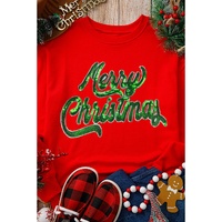 Red Merry Christmas Crewneck Drop Shoulder Loose Sweatshirt - S thumbnail