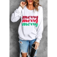Beige merry merry merry Printed Christmas Sweatshirt - 2XL thumbnail