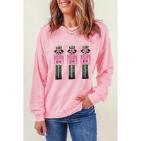 Pink Christmas Nutcracker Patched Pattern Drop Shoulder Sweatshirt - XL thumbnail