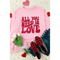 Pink ALL YOU NEED IS LOVE Valentines Slogan Printed Sweatshirt - L thumbnail