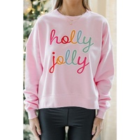 Pink holly jolly Printed Round Neck Christmas Sweatshirt - 2XL thumbnail