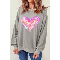 Gray Valentines Brushwork Heart Graphic Drop Shoulder Sweatshirt - S thumbnail