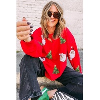 Red Santa Claus Christmas Tree Patched Pattern Drop Shoulder Sweatshirt - L thumbnail
