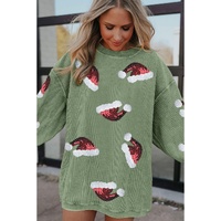 Grass Green Sequined Christmas Hat Graphic Winter Corded Sweatshirt - L thumbnail