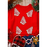 Red Playful Christmas Tree Patched Dropped Shoulder Sweatshirt - M thumbnail