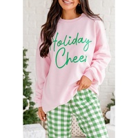 Pink Holiday Cheer Letter Graphic Christmas Slogan Sweatshirt - L thumbnail