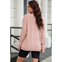 Pink Valentines Heart Checkered Bow Pattern Corded Baggy Sweatshirt - L thumbnail