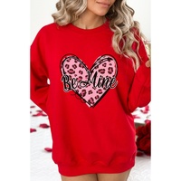 Red Be mine Leopard Heart Printed Valentines Sweatshirt - L thumbnail