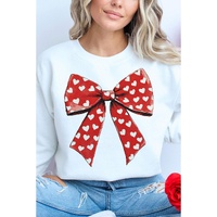 White Heart Bow Printed Round Neck Valentines Pullover Sweatshirt - S thumbnail
