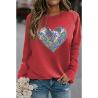 Red Bold Sequin Heart Crewneck Valentines Pullover Sweatshirt - L thumbnail