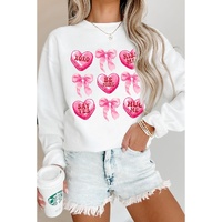 White Valentine Candy Heart & Bow Graphic Sweatshirt - S thumbnail