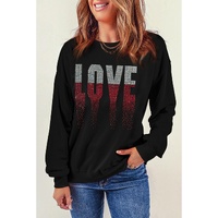 Black Rhinestone LOVE Graphic Crewneck Valentines Sweatshirt - L thumbnail
