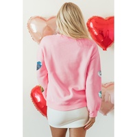 Pink Sequin Romantic Letters Heart Graphic Valentines Sweatshirt - M thumbnail