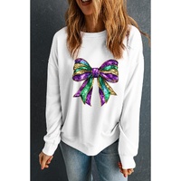 White Mardi Gras Bow Graphic Drop Shoulder Sweatshirt - S thumbnail