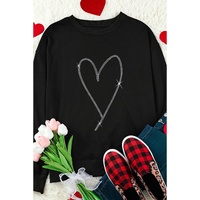 Black Rhinestone Heart Pattern Valentines Fashion Sweatshirt - M thumbnail