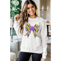 White Mardi Gras Bowknot Graphic Pullover Sweatshirt - S thumbnail