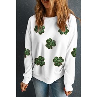 White Sequin Clover Patched Pattern St Patrick Pullover Sweatshirt - S thumbnail