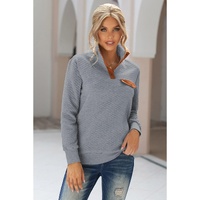 Azura Exchange Quilted Stand Neck Pullover Sweatshirt with Fake Front Pocket - S thumbnail
