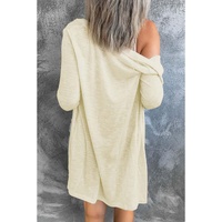 Beige Solid Color Open-Front Buttons Cardigan - M thumbnail