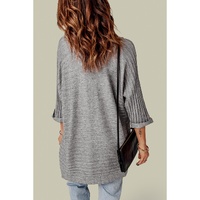 Gray Ribbed Open Front Knit Cardigan - S thumbnail