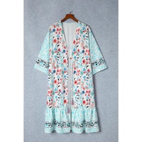 Multicolor Long Sleeve Tassel Tie Floral Kimono - S thumbnail