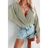 Azura Exchange Green Exposed Seam Buttons Front Waffle Knit Cardigan - L thumbnail