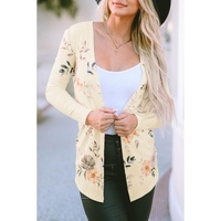 Apricot Floral Print Ribbed Knit Slim Fit Cardigan - L thumbnail