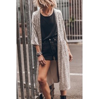 Apricot Sequin 3/4 Sleeve Open Front Duster Kimono - M thumbnail