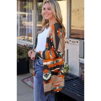 Orange Western Tribal Aztec Print Cardigan - M thumbnail