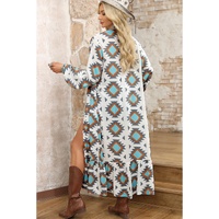 White Western Aztec Print Duster Open Front Top - M thumbnail