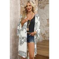 White Cheetah Print Loose Fit Open Front Kimono - M thumbnail