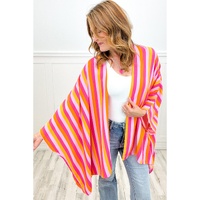 Rose Stripe Wide Sleeve Open Front Kimono - One Size thumbnail