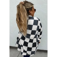 Black Checkered Waffle Knit Thumbhole Open Front Cardigan - S thumbnail