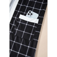 Black Plaid Colorblock Edge Open Cardigan with Pocket - M thumbnail