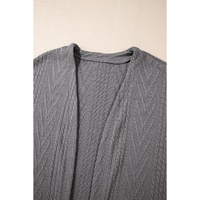 Medium Grey  Solid Textured Open Front Cardigan with Pocket - L thumbnail