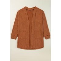 Chestnut Textured Knit Side Pockets Open Front Cardigan - L thumbnail